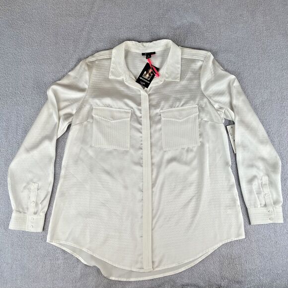 I Heart ❤ Ronson  Button Down Long Sleeve Shirt Women's XL White Textured Preppy - Picture 3 of 16